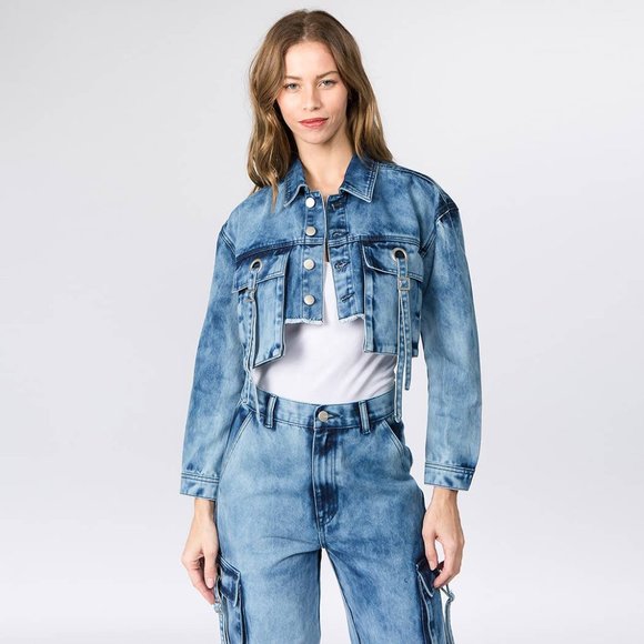 American Bazi Drawstring Waist Crop Denim Jacket main image 0